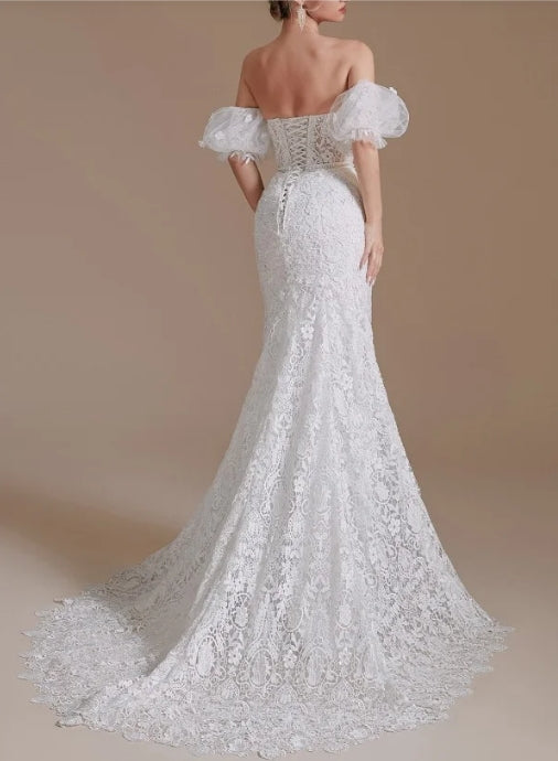 Gorgeous Lace Long Mermaid  Sweetheart Wedding Dress With Detachable Sleeves