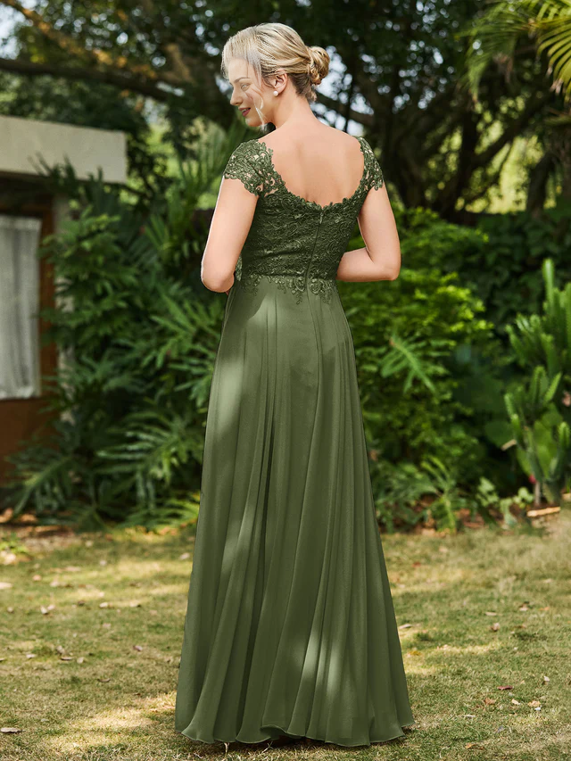 A-line chiffon bridal mother dress with decal - QIAIWAN Dress