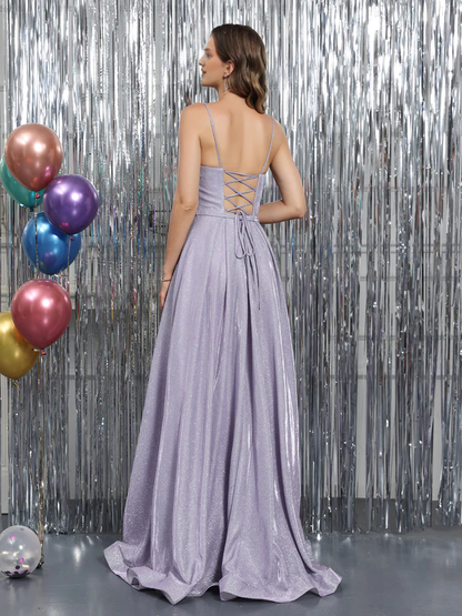 QIAIWAN Dress slim shoulder strap satin V-neck sleeveless ball gown