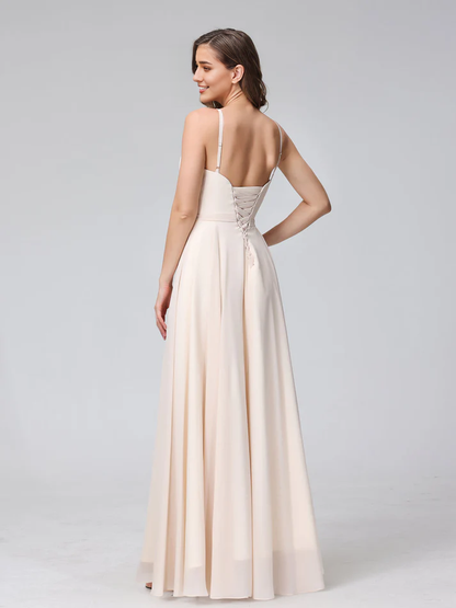 QIAIWAN Dress's charming V-neck sleeveless chiffon bridesmaid dress