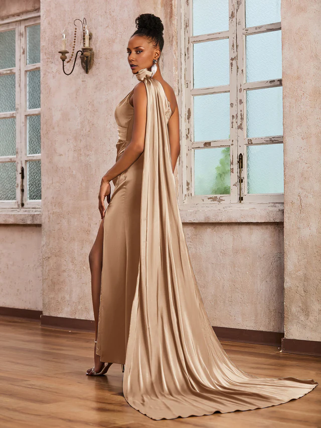 Single shoulder sleeveless floor mop Prom Dresses QIAIWAN Dress