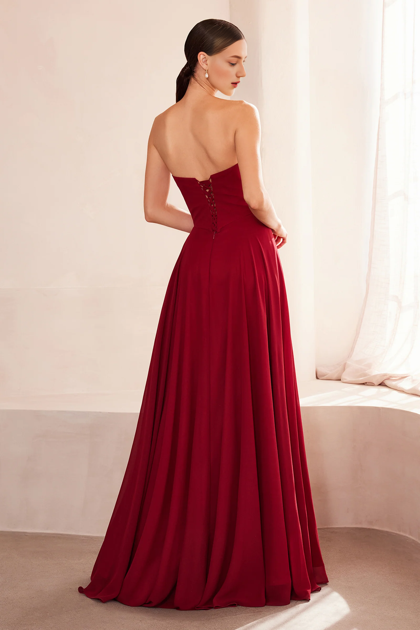 QIAIWAN elegant chiffon strapless A-line evening gown