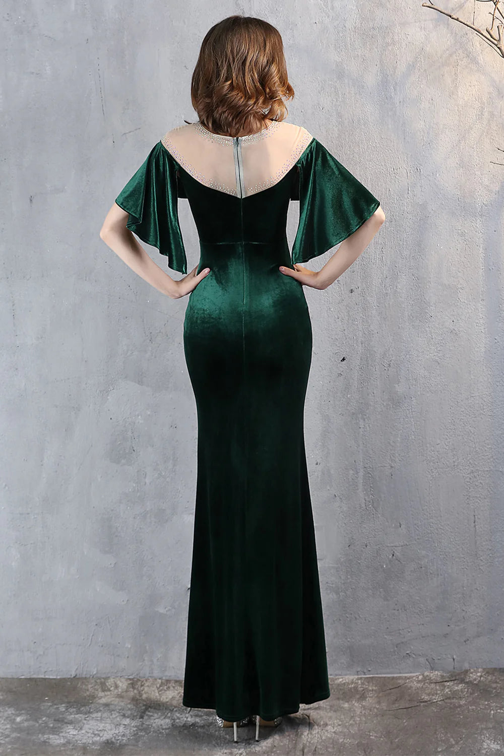 Elegant Dark Green Velvet Mermaid Long Prom Dress Evening Dress