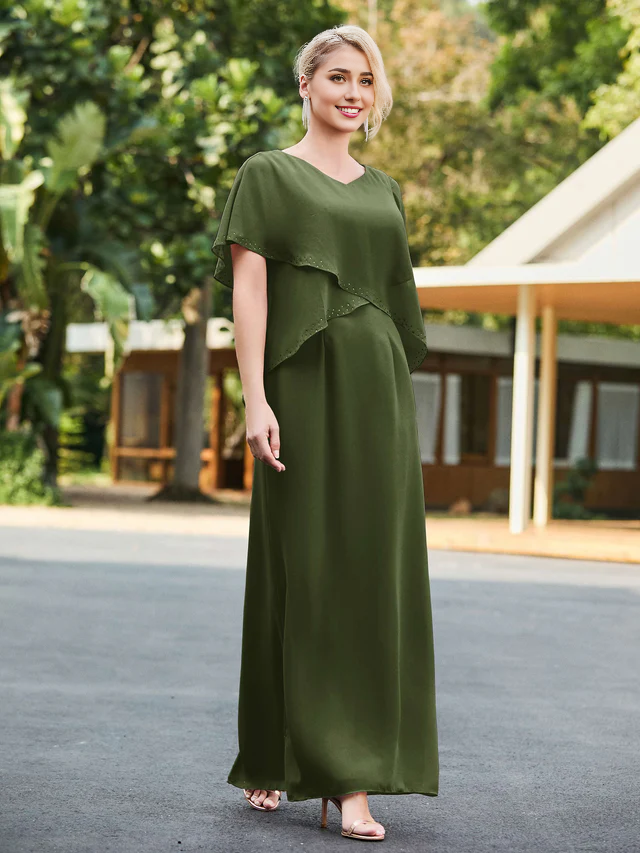 Chiffon V-neck Bridal Mother's Dress - QIAIWAN Dress