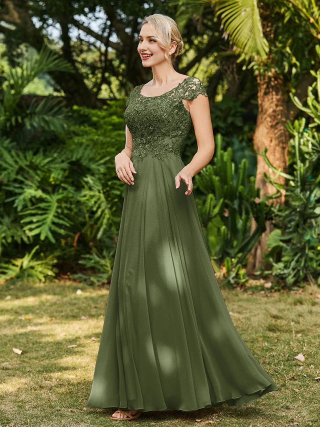 A-line chiffon bridal mother dress with decal - QIAIWAN Dress
