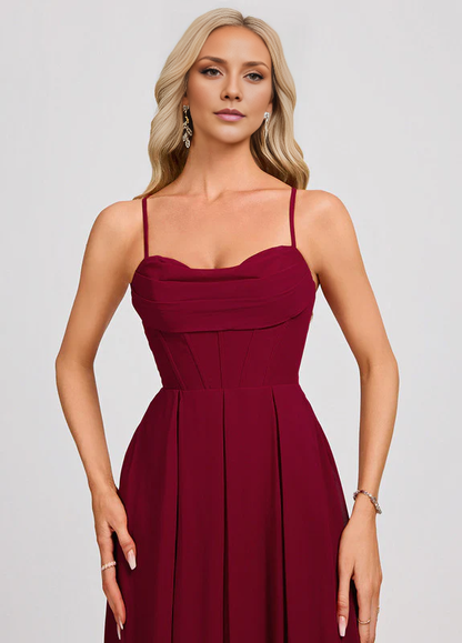 QIAIWAN Elegant Thin Strap A-line V-neck Chiffon Ball Dress