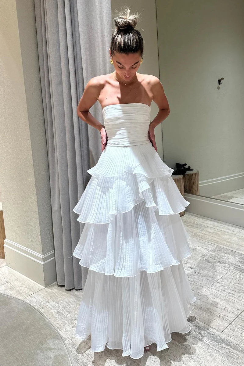 Cute A-Line Srapless Tiered Wedding Dresses