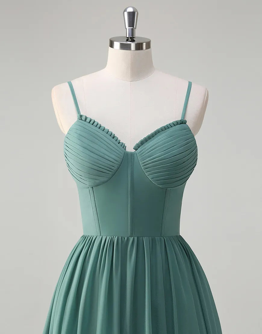 QIAIWAN Elegant Ruffle Chiffon Strap Sleeveless Ball Dress