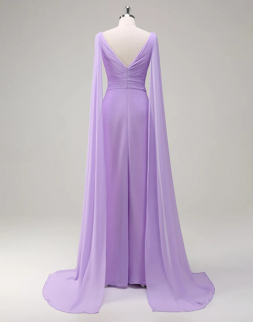 QIAIWAN elegant chiffon sleeveless backless V-neck ball gown