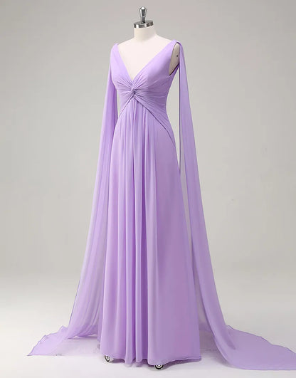 QIAIWAN elegant chiffon sleeveless backless V-neck ball gown