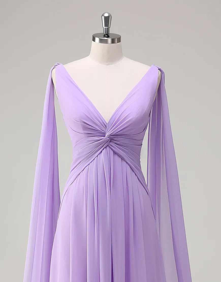 QIAIWAN elegant chiffon sleeveless backless V-neck ball gown