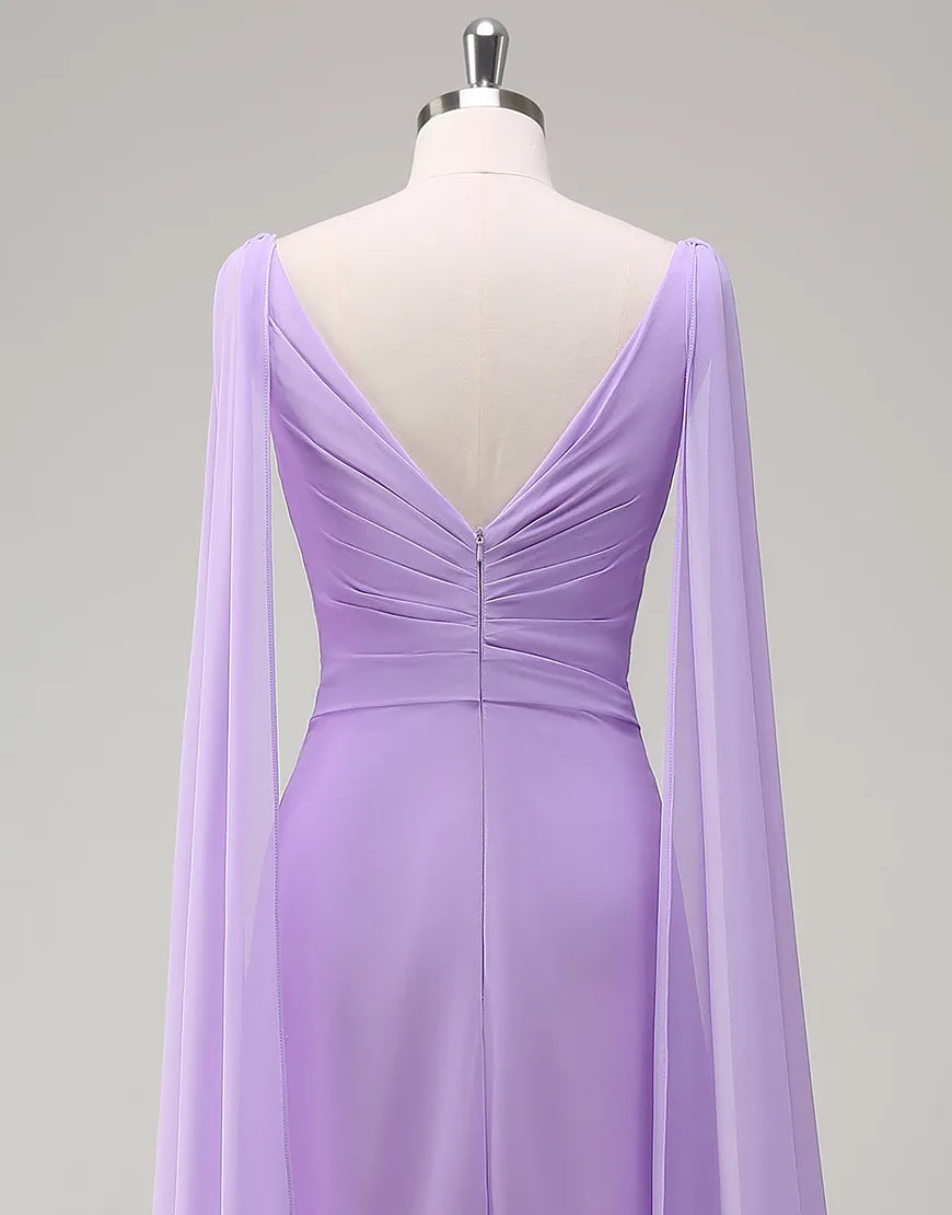 QIAIWAN elegant chiffon sleeveless backless V-neck ball gown