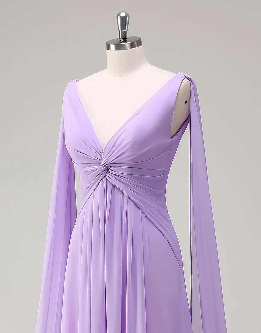 QIAIWAN elegant chiffon sleeveless backless V-neck ball gown