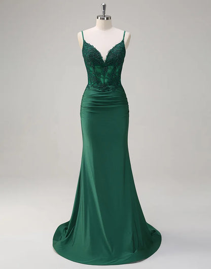 QIAIWAN's charming mermaid slim shoulder strap sleeveless tight ball dress