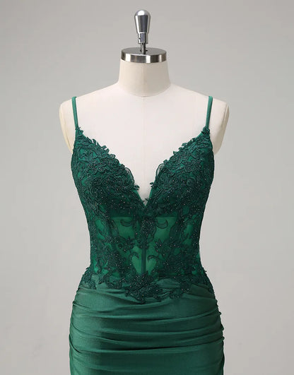 QIAIWAN's charming mermaid slim shoulder strap sleeveless tight ball dress