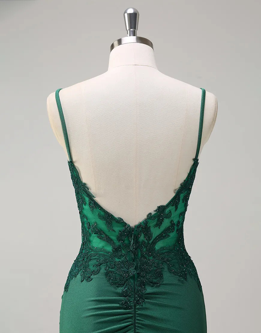 QIAIWAN's charming mermaid slim shoulder strap sleeveless tight ball dress