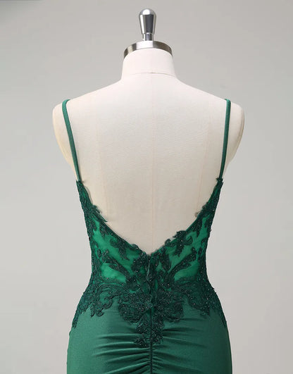 QIAIWAN's charming mermaid slim shoulder strap sleeveless tight ball dress