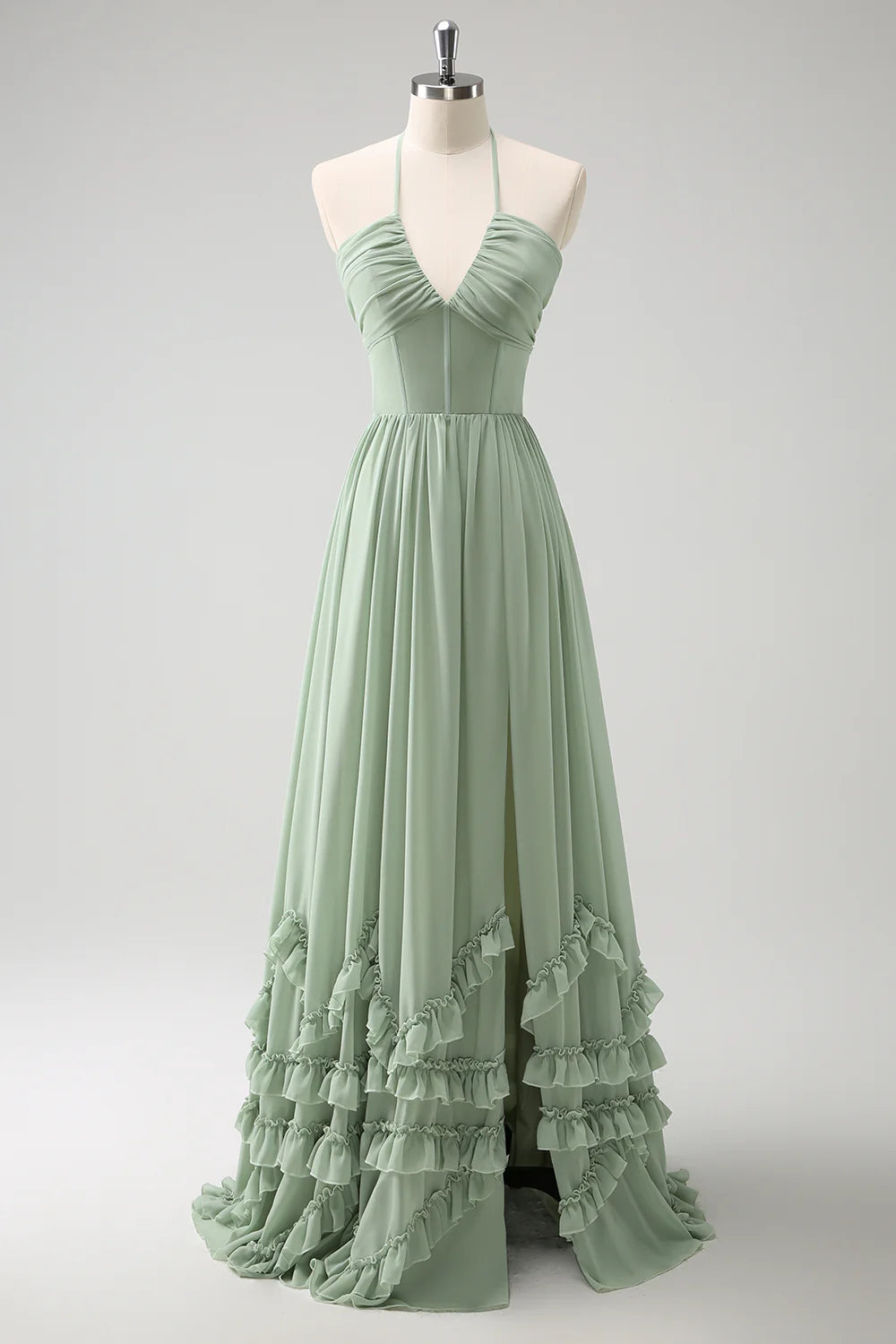 QIAIWAN's charming chiffon pleated V-neck sleeveless strapless ball gown