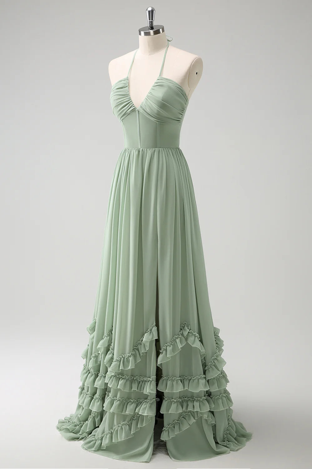 QIAIWAN's charming chiffon pleated V-neck sleeveless strapless ball gown