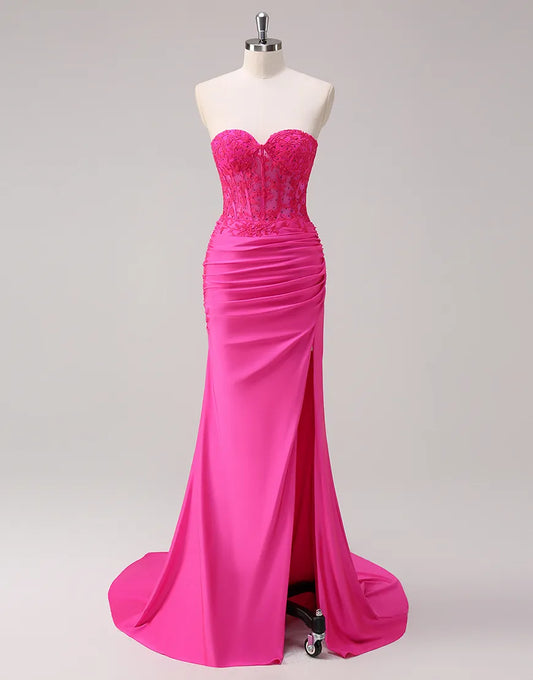 QIAIWAN mermaid tight fitting off shoulder sleeveless applique ball dress