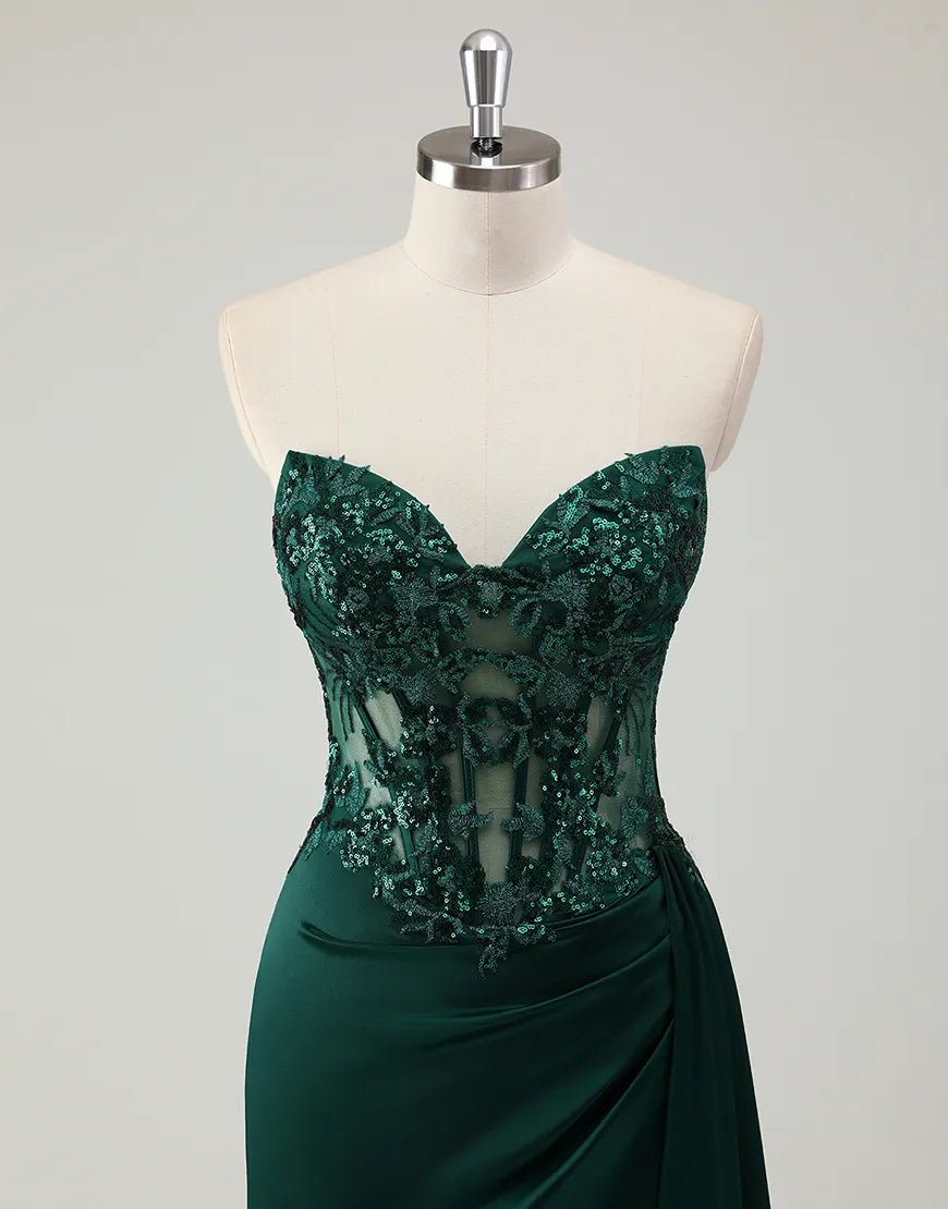 QIAIWAN mermaid tight fitting off shoulder sleeveless applique ball dress