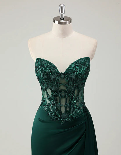 QIAIWAN mermaid tight fitting off shoulder sleeveless applique ball dress