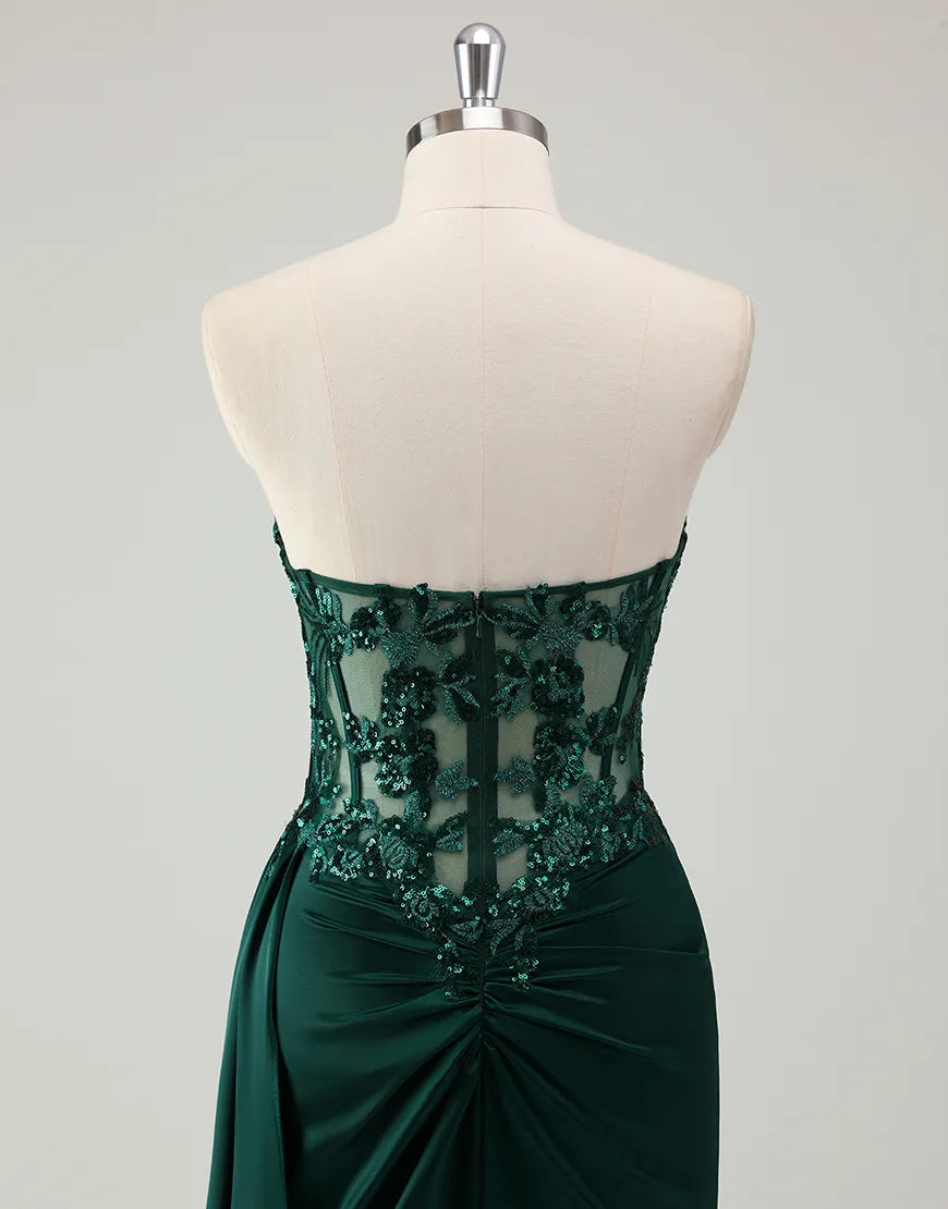 QIAIWAN mermaid tight fitting off shoulder sleeveless applique ball dress