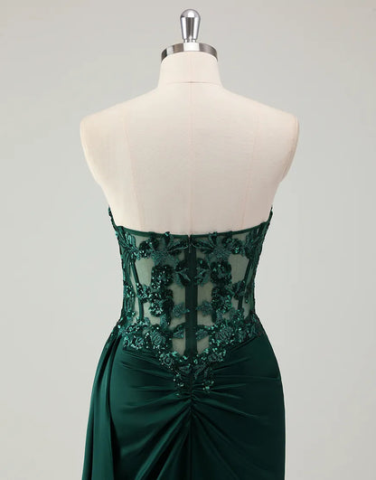 QIAIWAN mermaid tight fitting off shoulder sleeveless applique ball dress