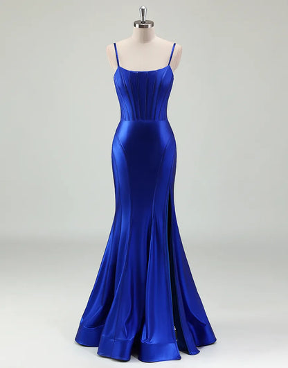 QIAIWAN Mermaid Sleeveless Tight Satin Ball Dress