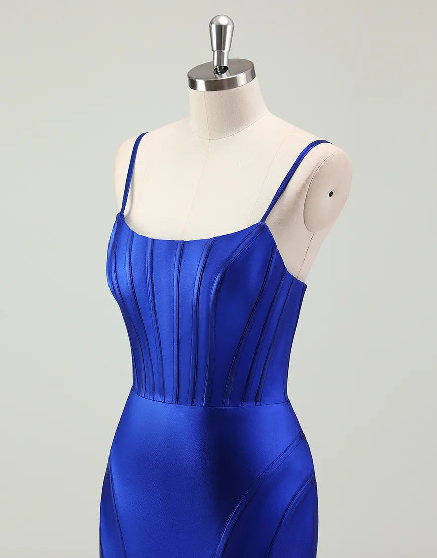 QIAIWAN Mermaid Sleeveless Tight Satin Ball Dress