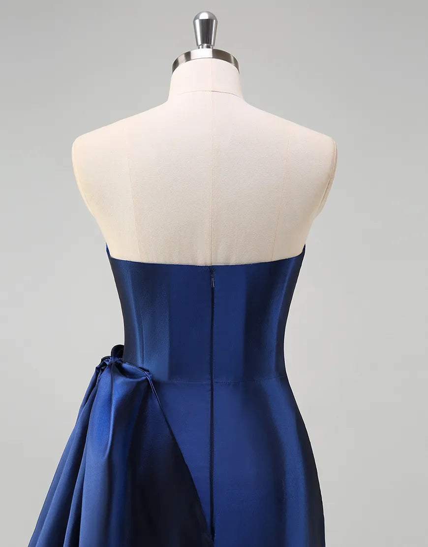 QIAIWAN Elegant Mermaid Off Shoulder Sleeveless Wrinkled Ball Dress