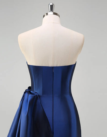 QIAIWAN Elegant Mermaid Off Shoulder Sleeveless Wrinkled Ball Dress