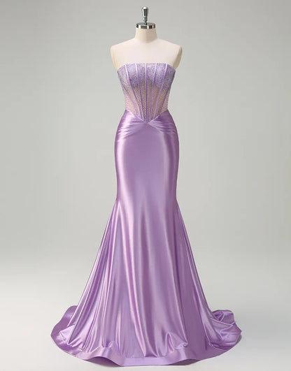 QIAIWAN elegant mermaid slim fit sleeveless backless ballroom dress