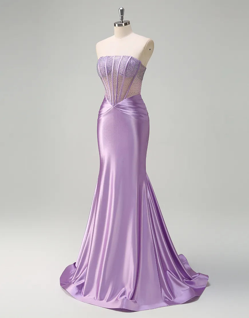 QIAIWAN elegant mermaid slim fit sleeveless backless ballroom dress