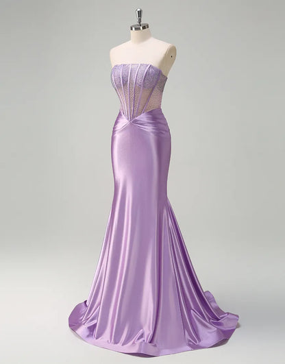 QIAIWAN elegant mermaid slim fit sleeveless backless ballroom dress