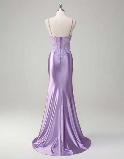 QIAIWAN Elegant Mermaid Tight Sleeveless Tattoo Ball Dress