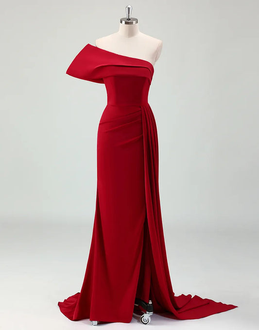 QIAIWAN Gorgeous Mermaid One Shoulder Folded Ball Dress