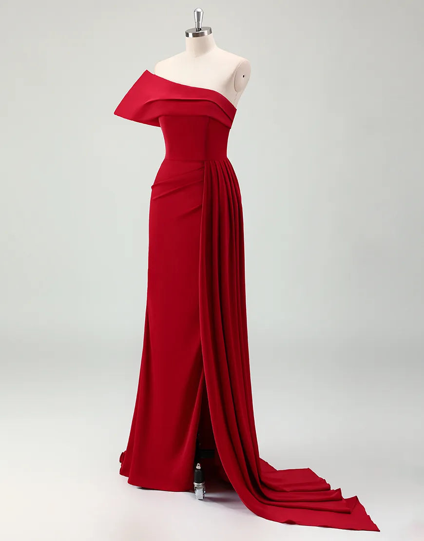 QIAIWAN Gorgeous Mermaid One Shoulder Folded Ball Dress