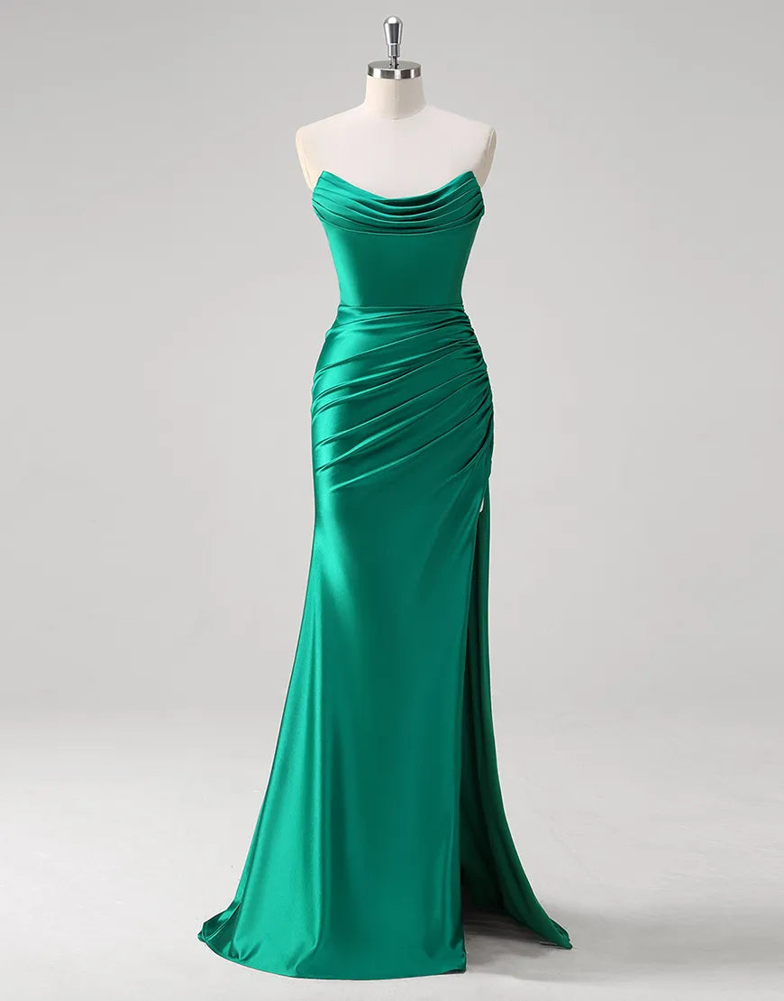 QIAIWAN mermaid off shoulder wrinkled satin ball dress