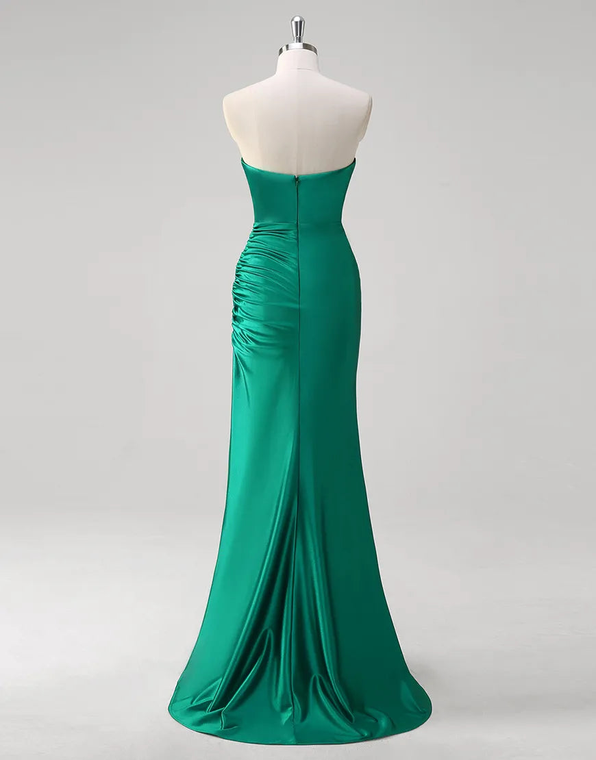 QIAIWAN mermaid off shoulder wrinkled satin ball dress