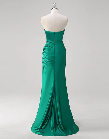 QIAIWAN mermaid off shoulder wrinkled satin ball dress