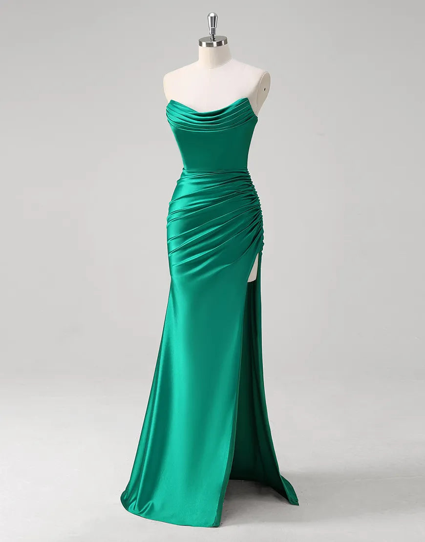 QIAIWAN mermaid off shoulder wrinkled satin ball dress