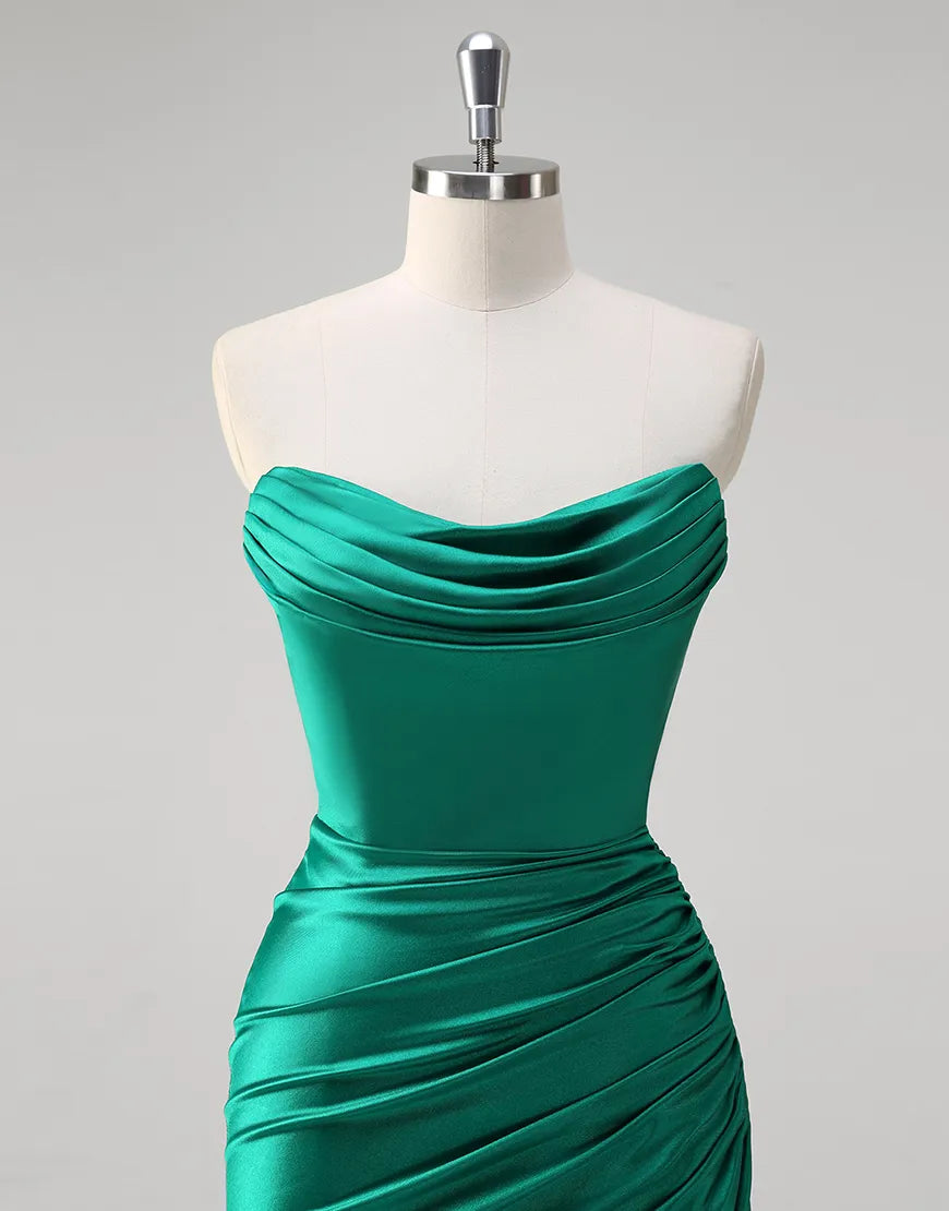 QIAIWAN mermaid off shoulder wrinkled satin ball dress