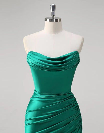 QIAIWAN mermaid off shoulder wrinkled satin ball dress