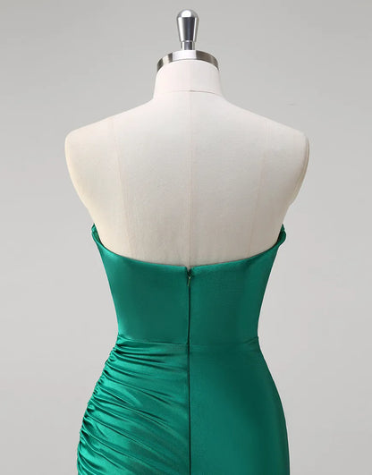 QIAIWAN mermaid off shoulder wrinkled satin ball dress