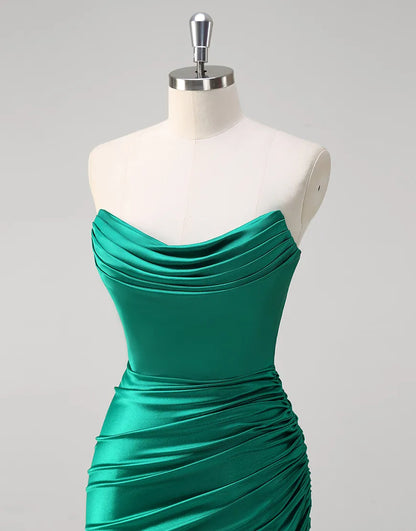 QIAIWAN mermaid off shoulder wrinkled satin ball dress