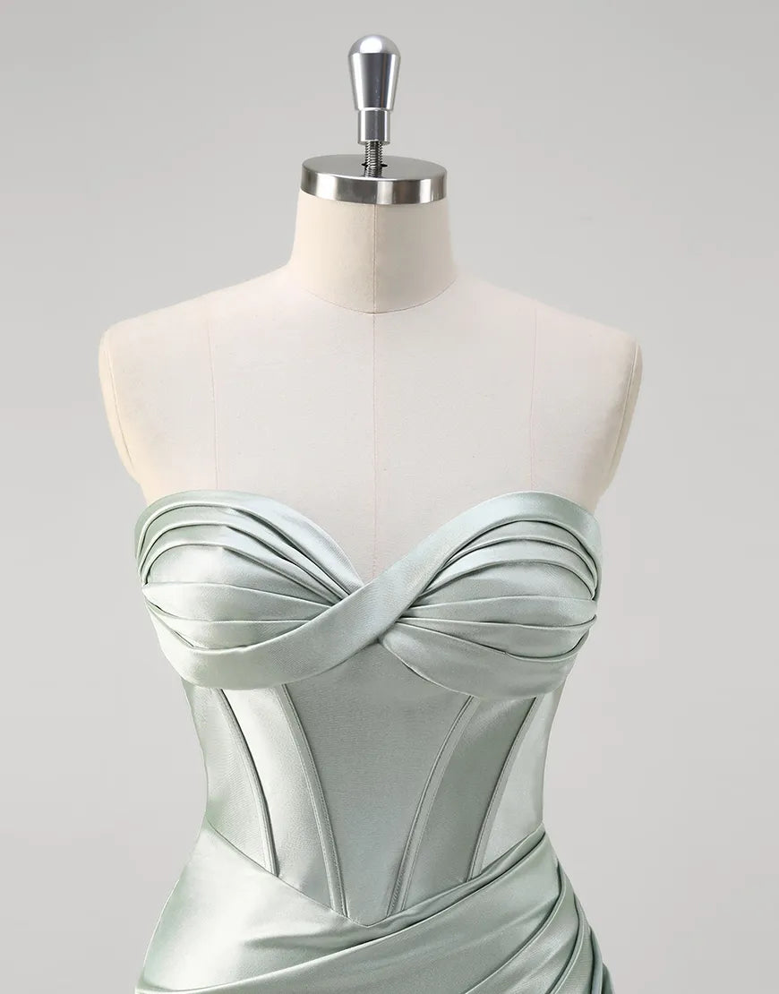 QIAIWAN mermaid off shoulder tight pleated satin ball dress