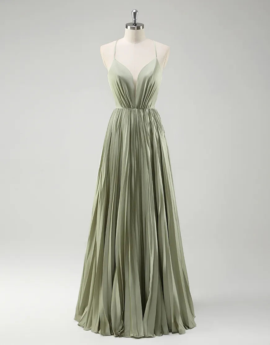 QIAIWAN elegant slim shoulder V-neck sleeveless A-line pleated ball gown