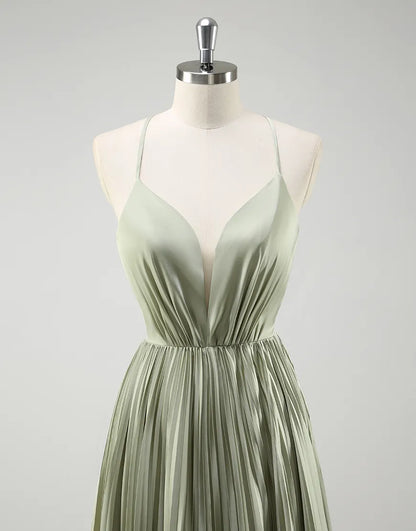 QIAIWAN elegant slim shoulder V-neck sleeveless A-line pleated ball gown