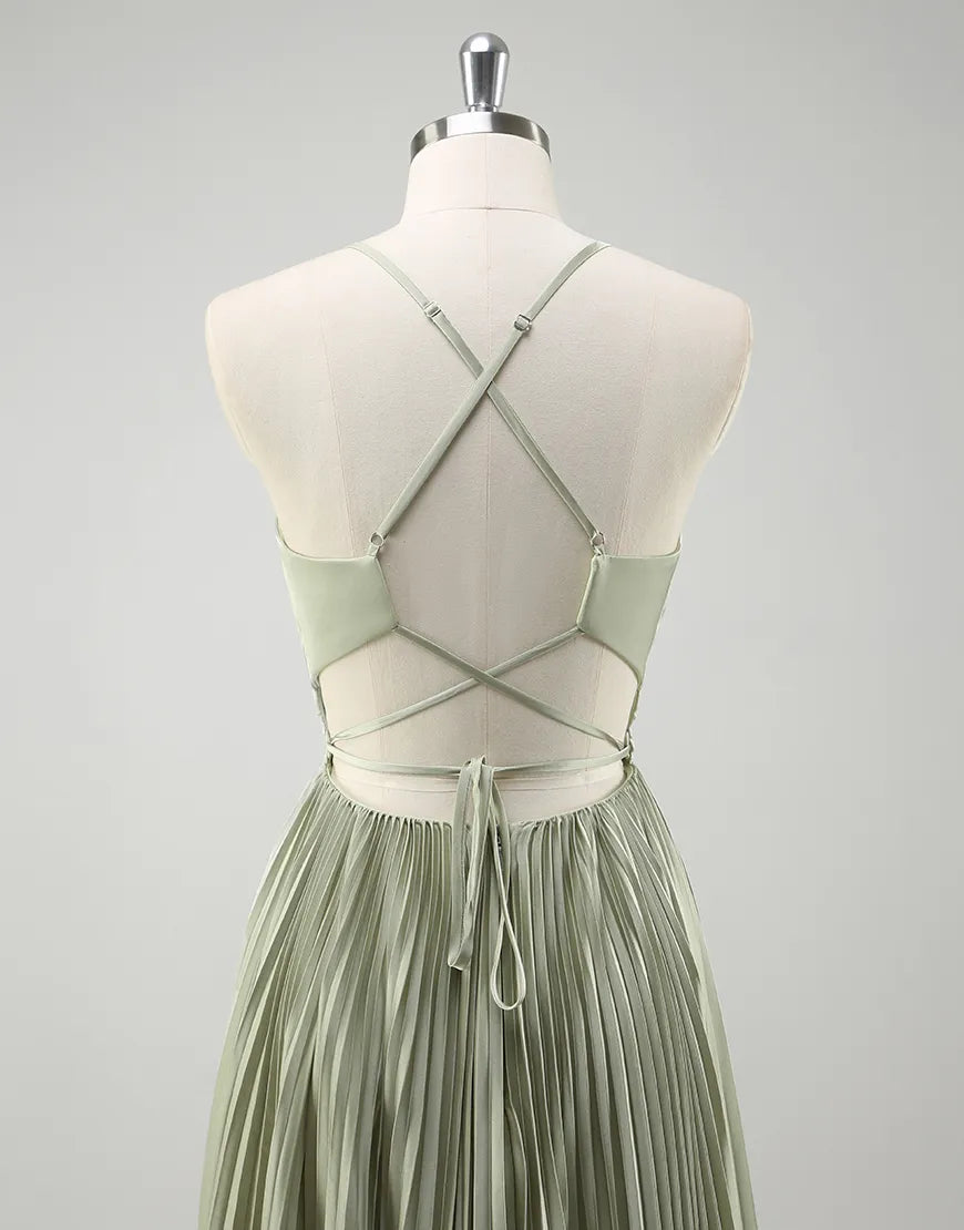 QIAIWAN elegant slim shoulder V-neck sleeveless A-line pleated ball gown